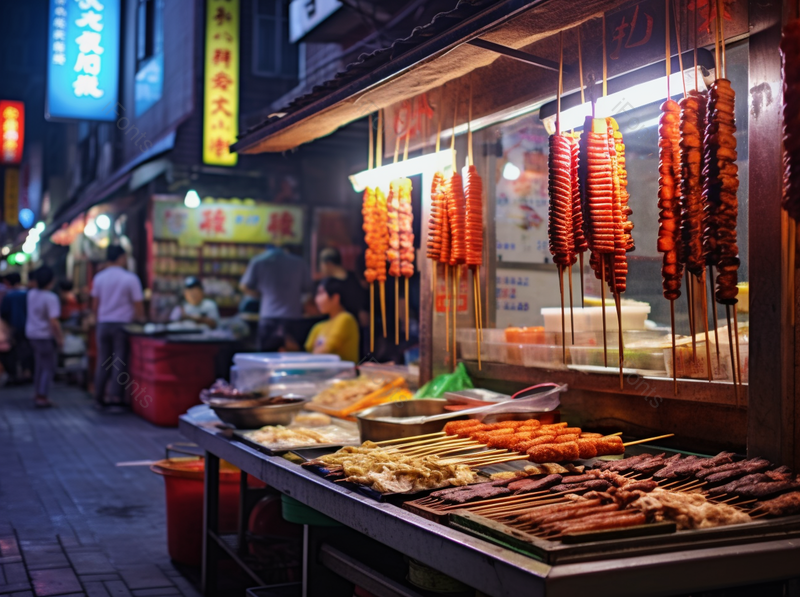 地区特色小吃街美食夜景实拍,高清,摄影图,摄影图片,图片大全,摄影图免费下载